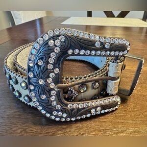 Rhinestone Studded Belt with Silver Buckle